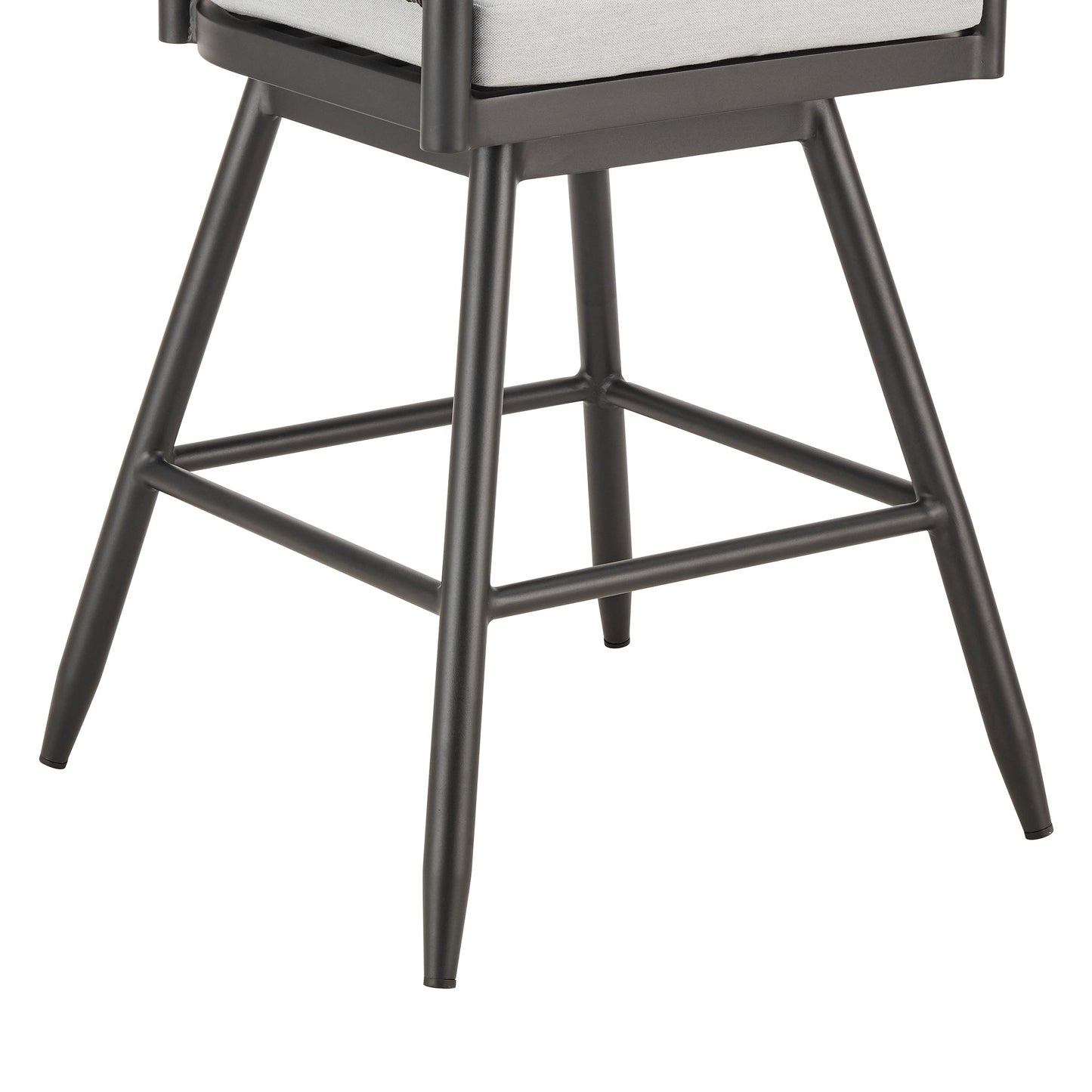 Alegria Outdoor Patio Swivel Bar Stool in Aluminum with Gray Rope and Light Gray Cushions