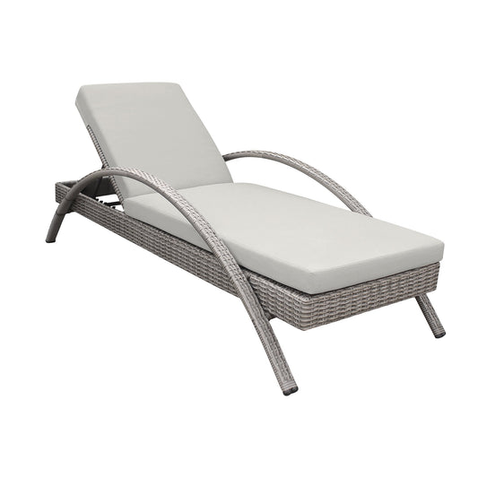 Aloha Adjustable Patio Outdoor Chaise Lounge Chair in Gray Wicker and Cushions