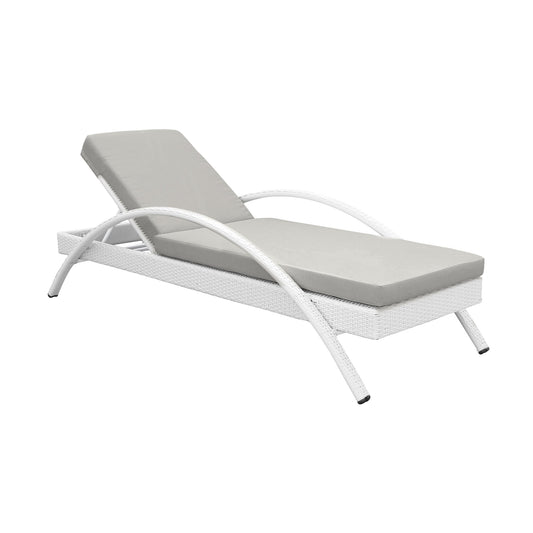 Aloha Adjustable Patio Outdoor Chaise Lounge Chair in White Wicker and Gray Cushions