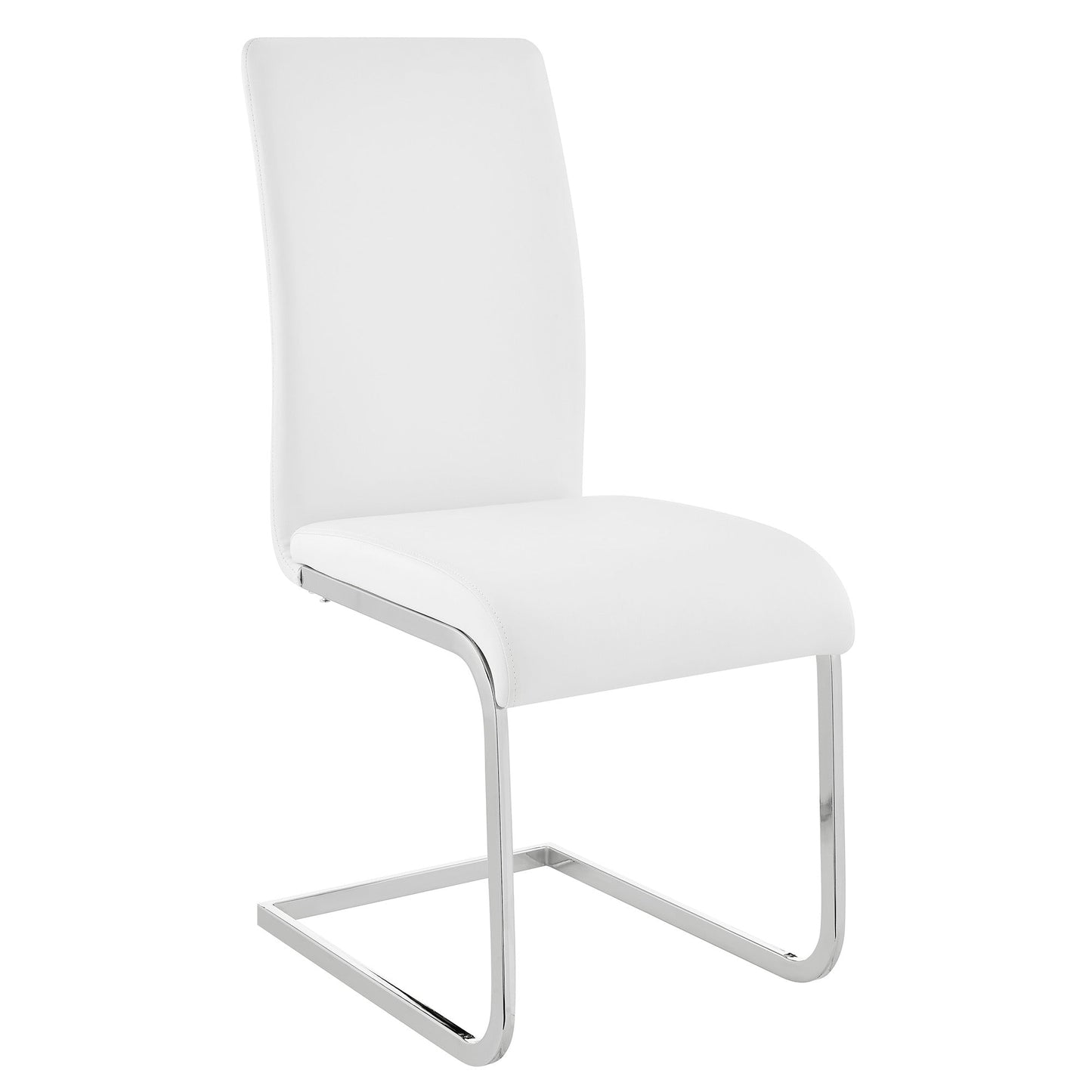 Amanda Contemporary Side Chair in White Faux Leather and Chrome Finish - Set of 2