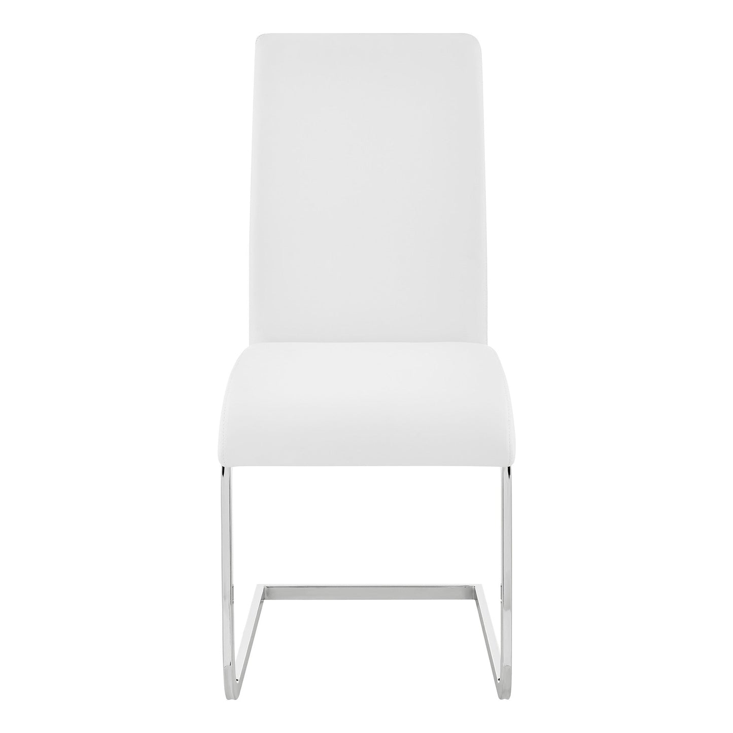 Amanda Contemporary Side Chair in White Faux Leather and Chrome Finish - Set of 2