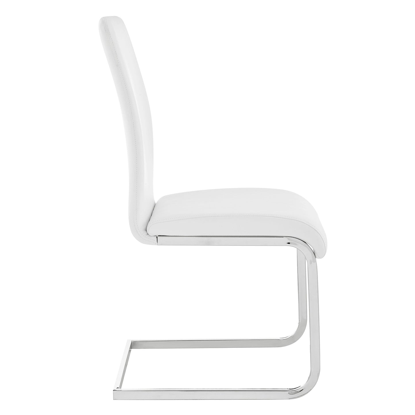 Amanda Contemporary Side Chair in White Faux Leather and Chrome Finish - Set of 2