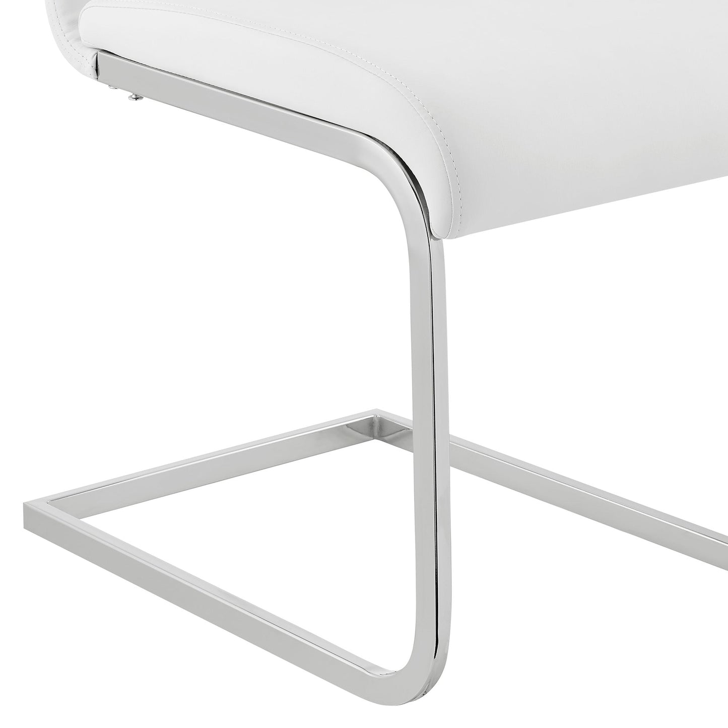 Amanda Contemporary Side Chair in White Faux Leather and Chrome Finish - Set of 2