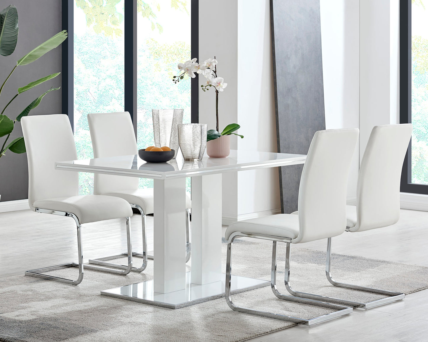 Amanda Contemporary Side Chair in White Faux Leather and Chrome Finish - Set of 2