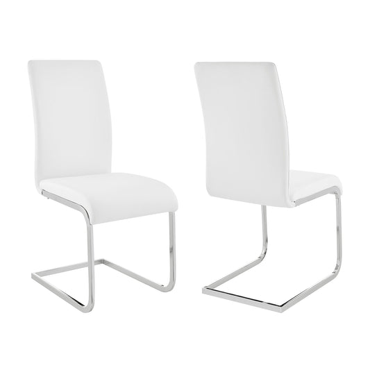 Amanda Contemporary Side Chair in White Faux Leather and Chrome Finish - Set of 2