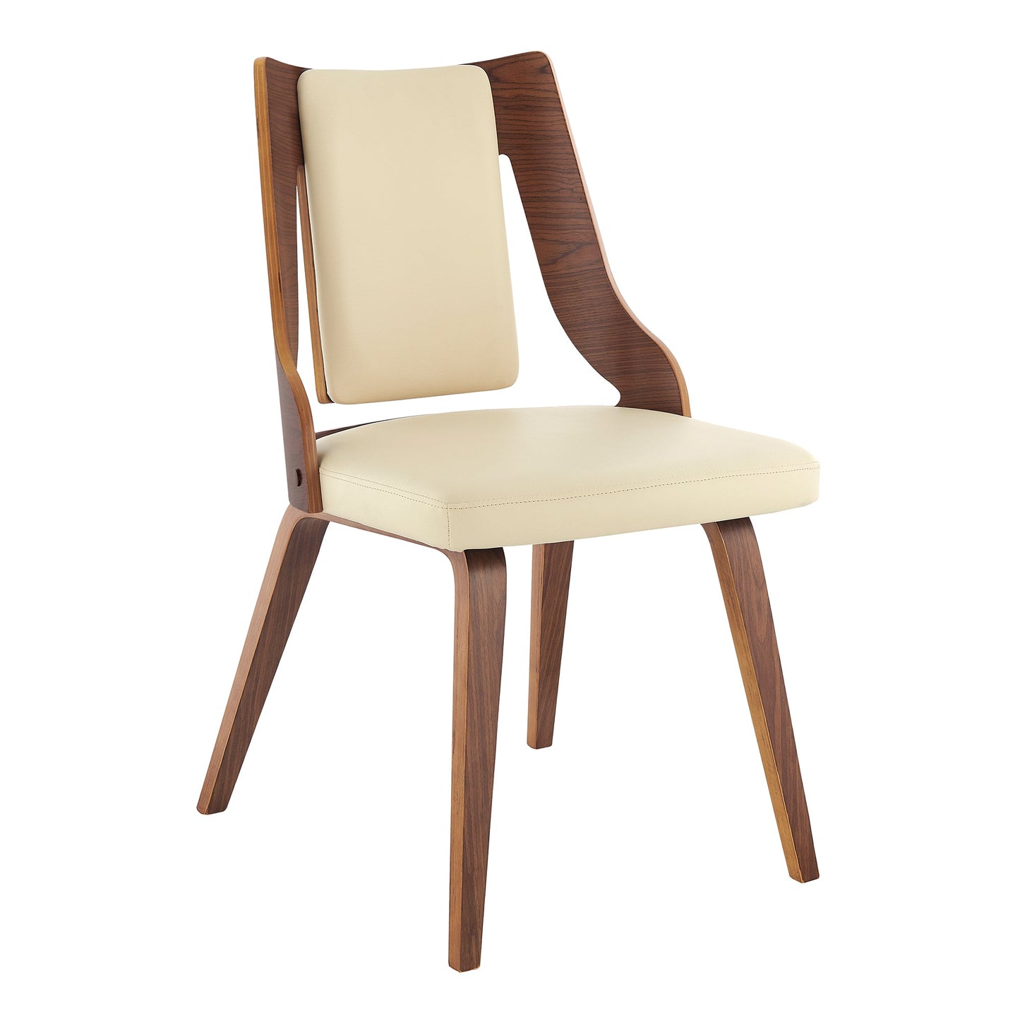 Aniston Cream Faux Leather and Walnut Wood Dining Chairs - Set of 2