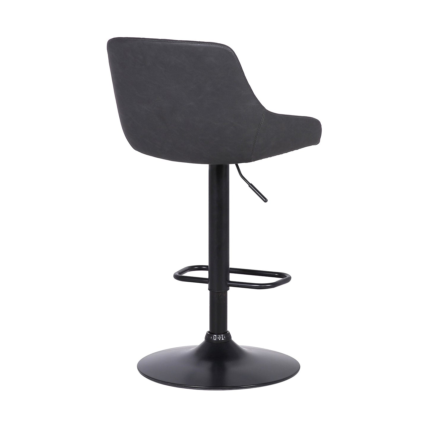 Anibal Adjustable Height Swivel Gray Faux Leather and Black Metal Bar Stool