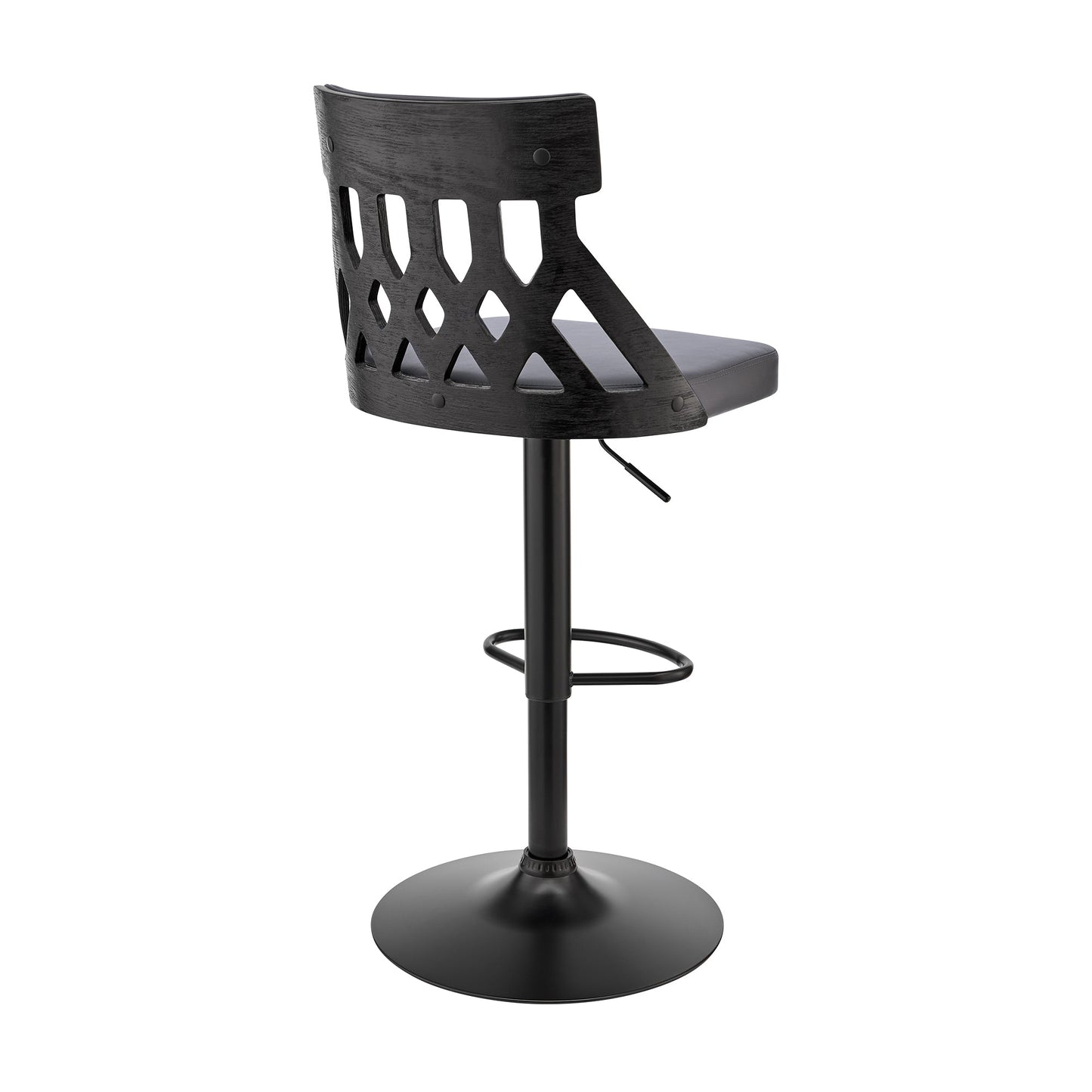 Angelo Adjustable Swivel Gray Faux Leather & Black Wood Bar Stool with Black Base