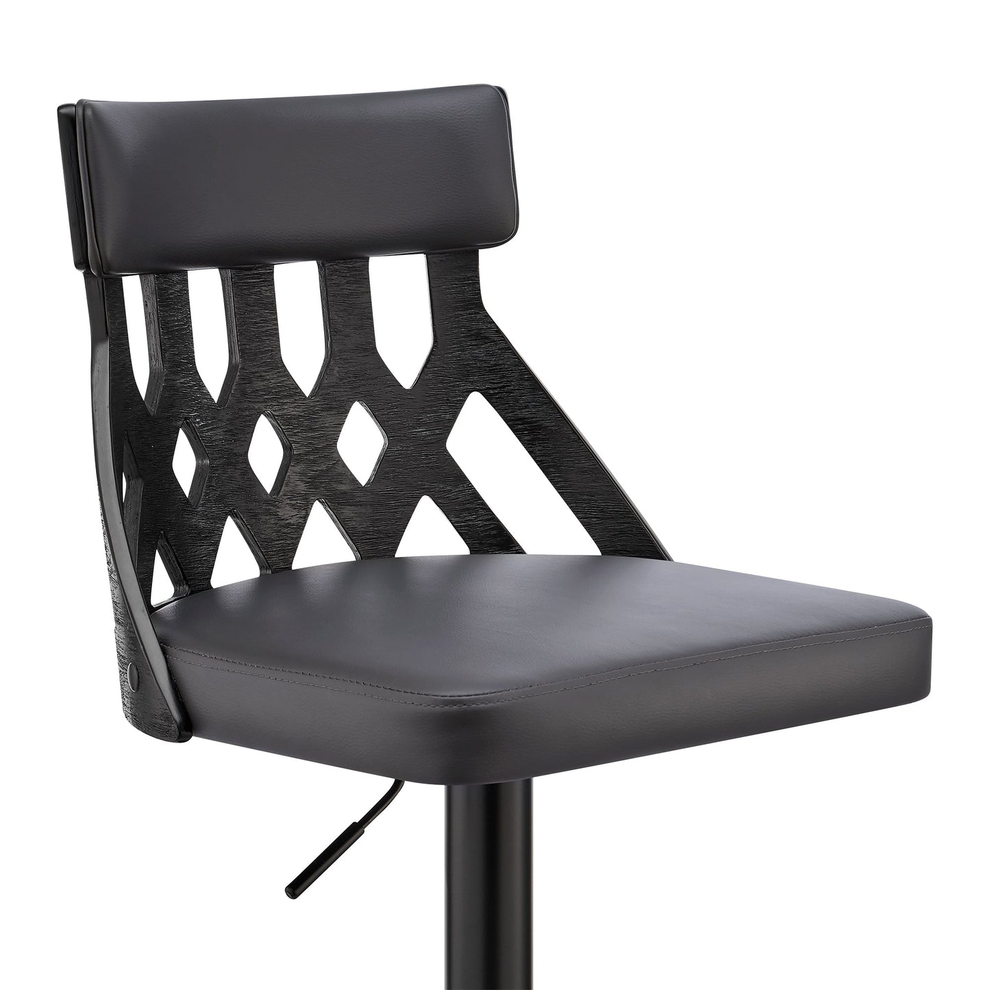 Angelo Adjustable Swivel Gray Faux Leather & Black Wood Bar Stool with Black Base