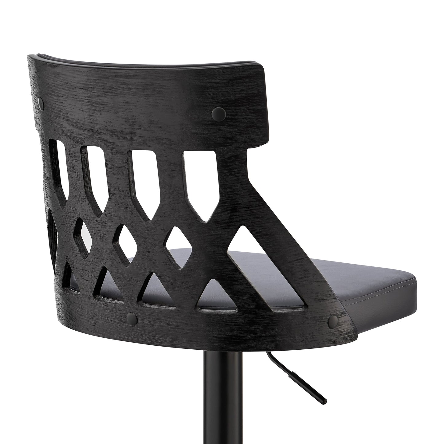 Angelo Adjustable Swivel Gray Faux Leather & Black Wood Bar Stool with Black Base