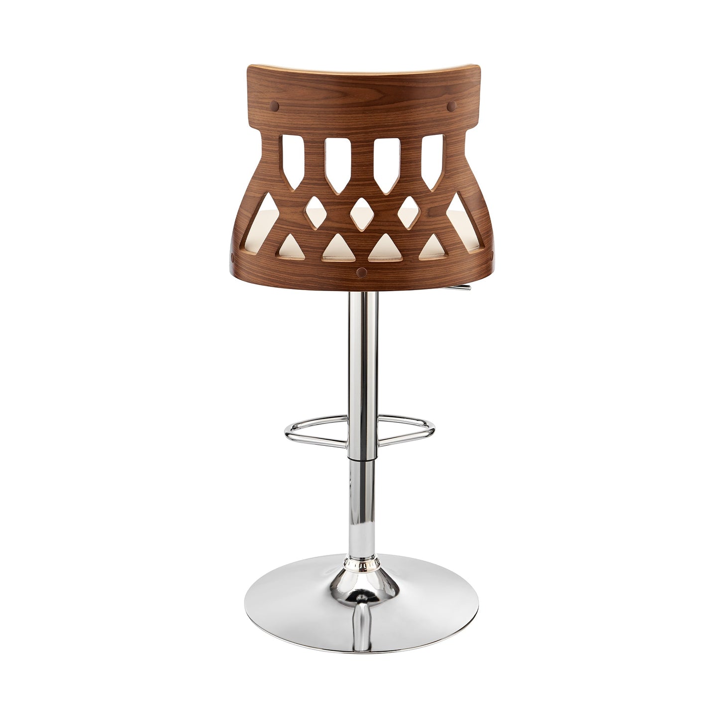 Angelo Adjustable Swivel Cream Faux Leather & Walnut Wood Bar Stool with Chrome Base