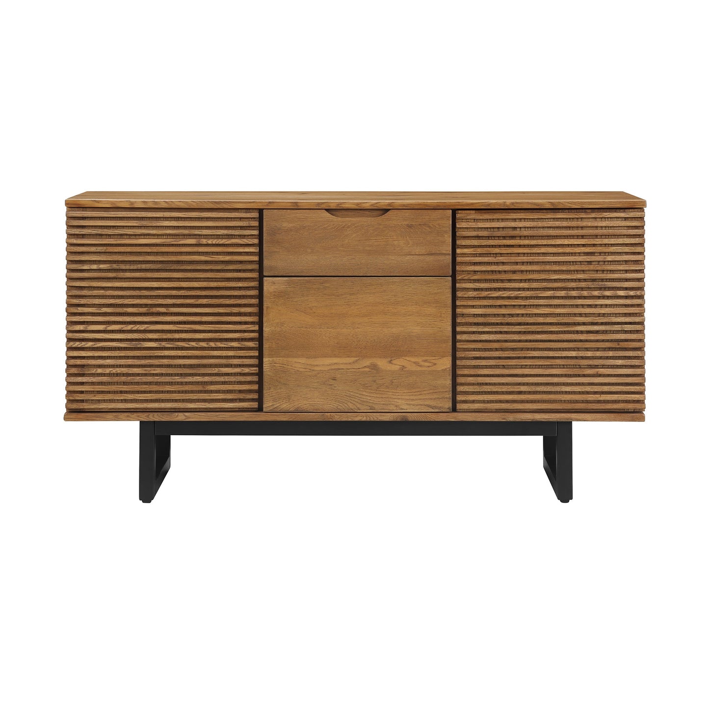 Aldo Brown Oak Sideboard Buffet Cabinet in Brown Oak Wood with Black Metal Legs