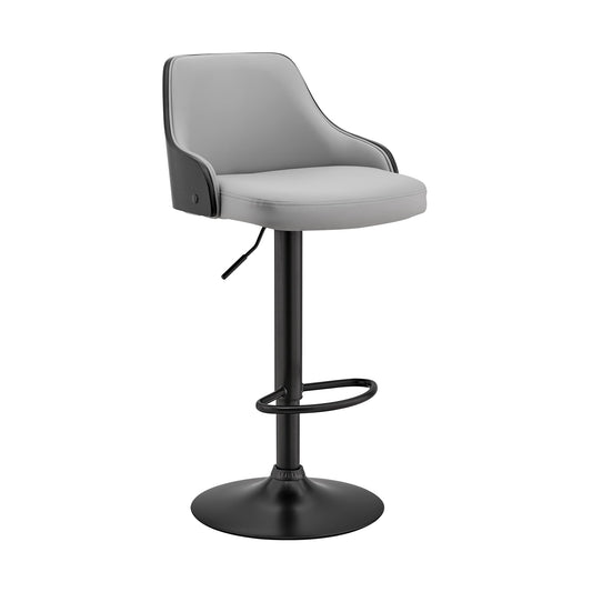 Asher Adjustable Gray Faux Leather and Black Finish Bar Stool