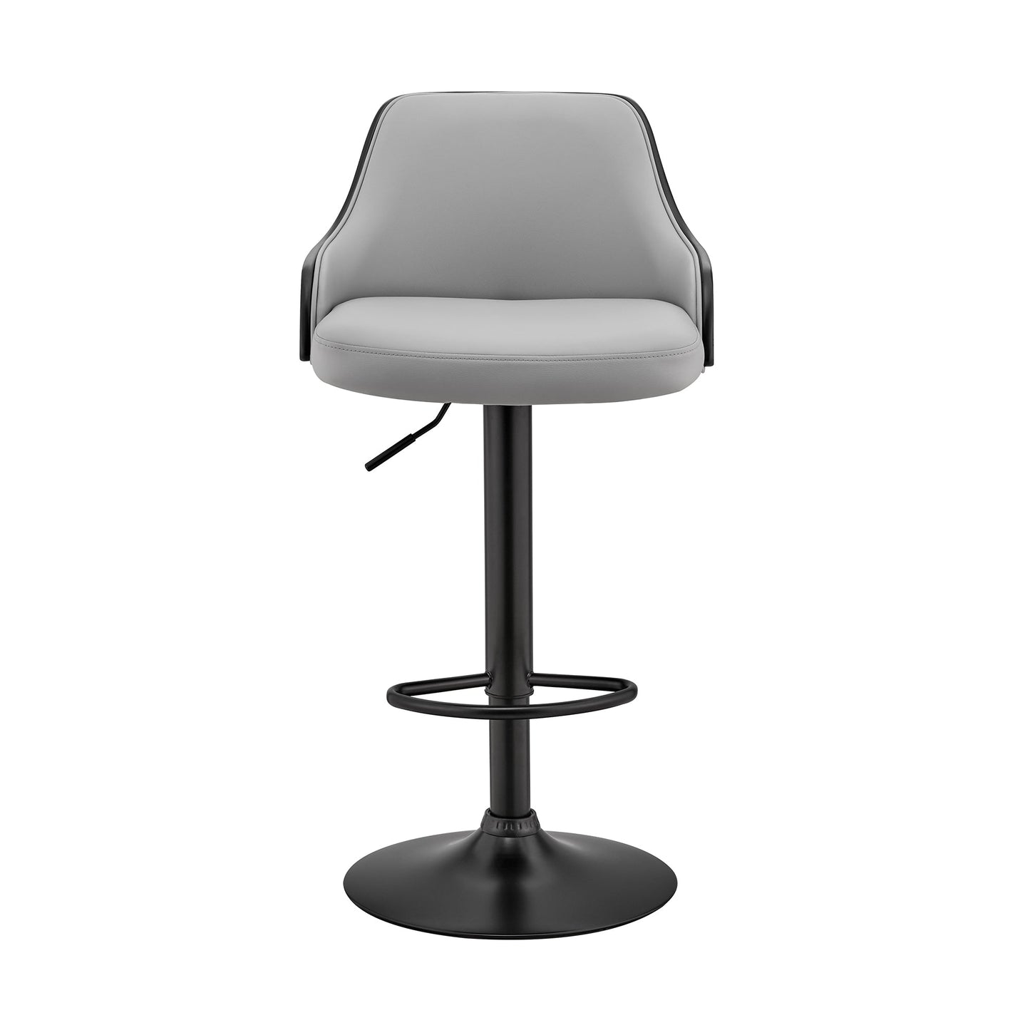 Asher Adjustable Gray Faux Leather and Black Finish Bar Stool