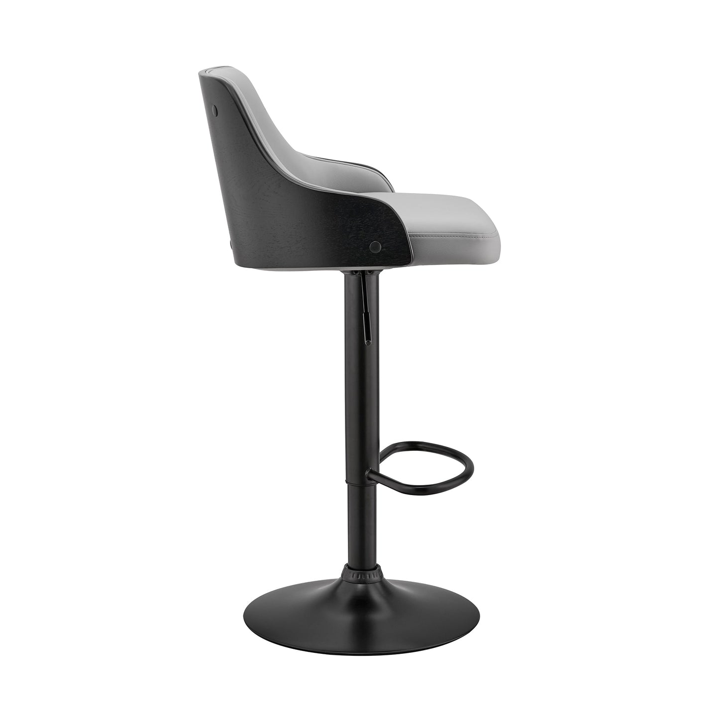 Asher Adjustable Gray Faux Leather and Black Finish Bar Stool