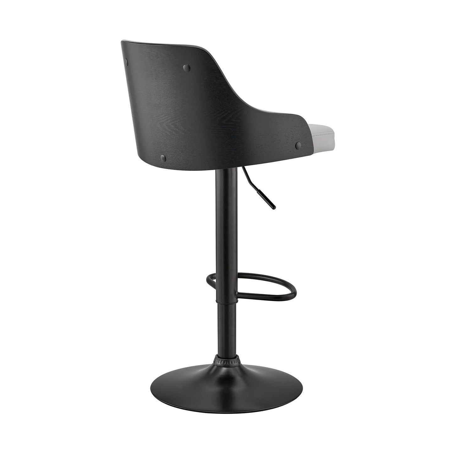 Asher Adjustable Gray Faux Leather and Black Finish Bar Stool