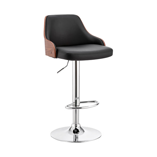 Asher Adjustable Black Faux Leather and Chrome Finish Bar Stool