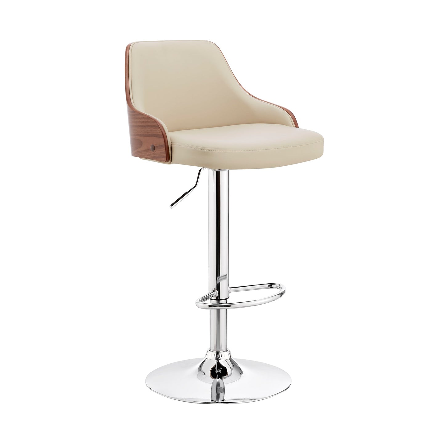 Asher Adjustable Cream Faux Leather and Chrome Finish Bar Stool