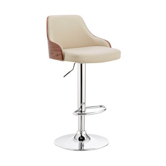 Asher Adjustable Cream Faux Leather and Chrome Finish Bar Stool