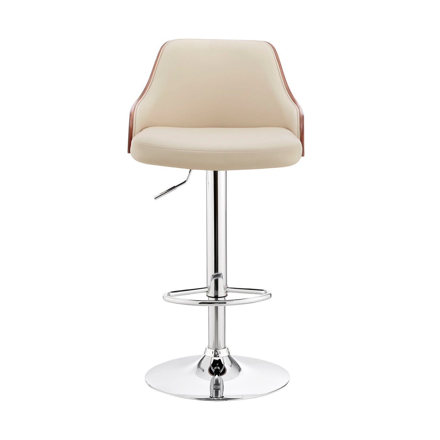 Asher Adjustable Cream Faux Leather and Chrome Finish Bar Stool