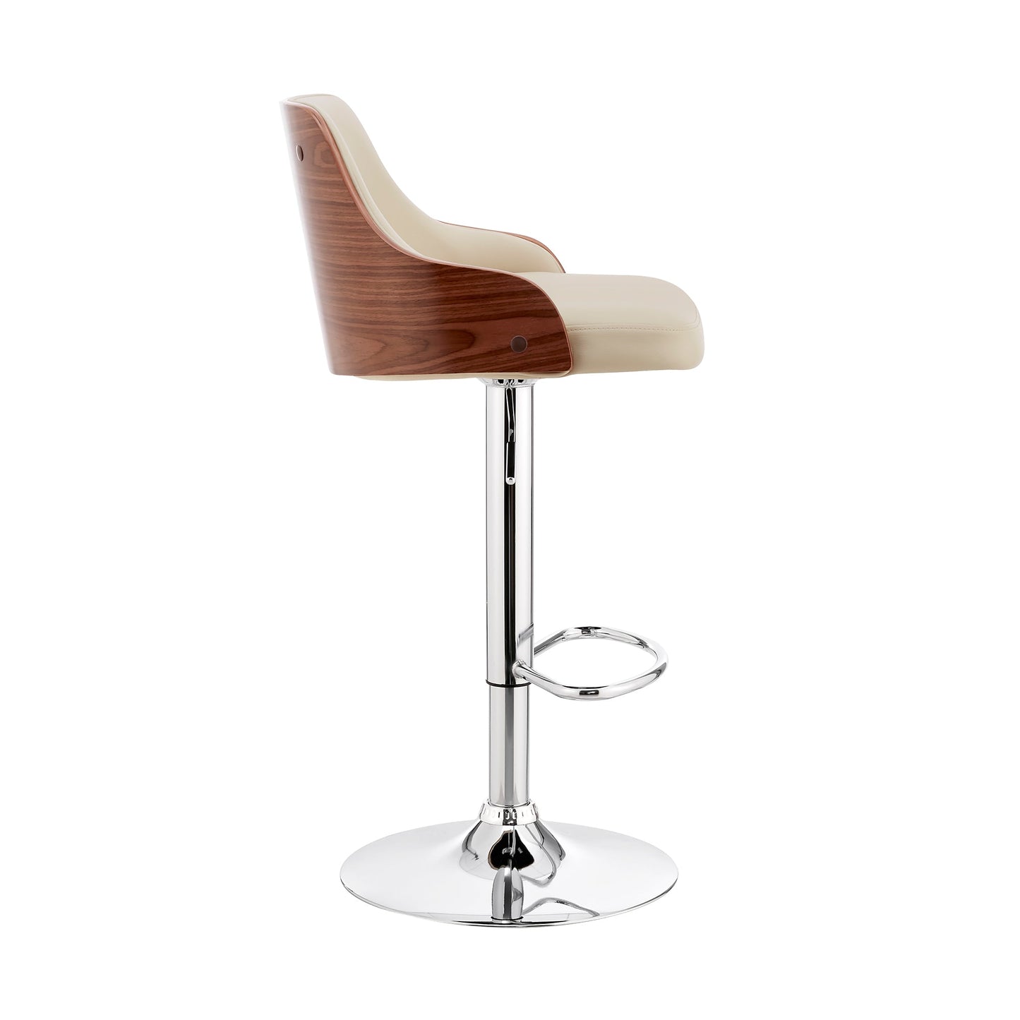 Asher Adjustable Cream Faux Leather and Chrome Finish Bar Stool