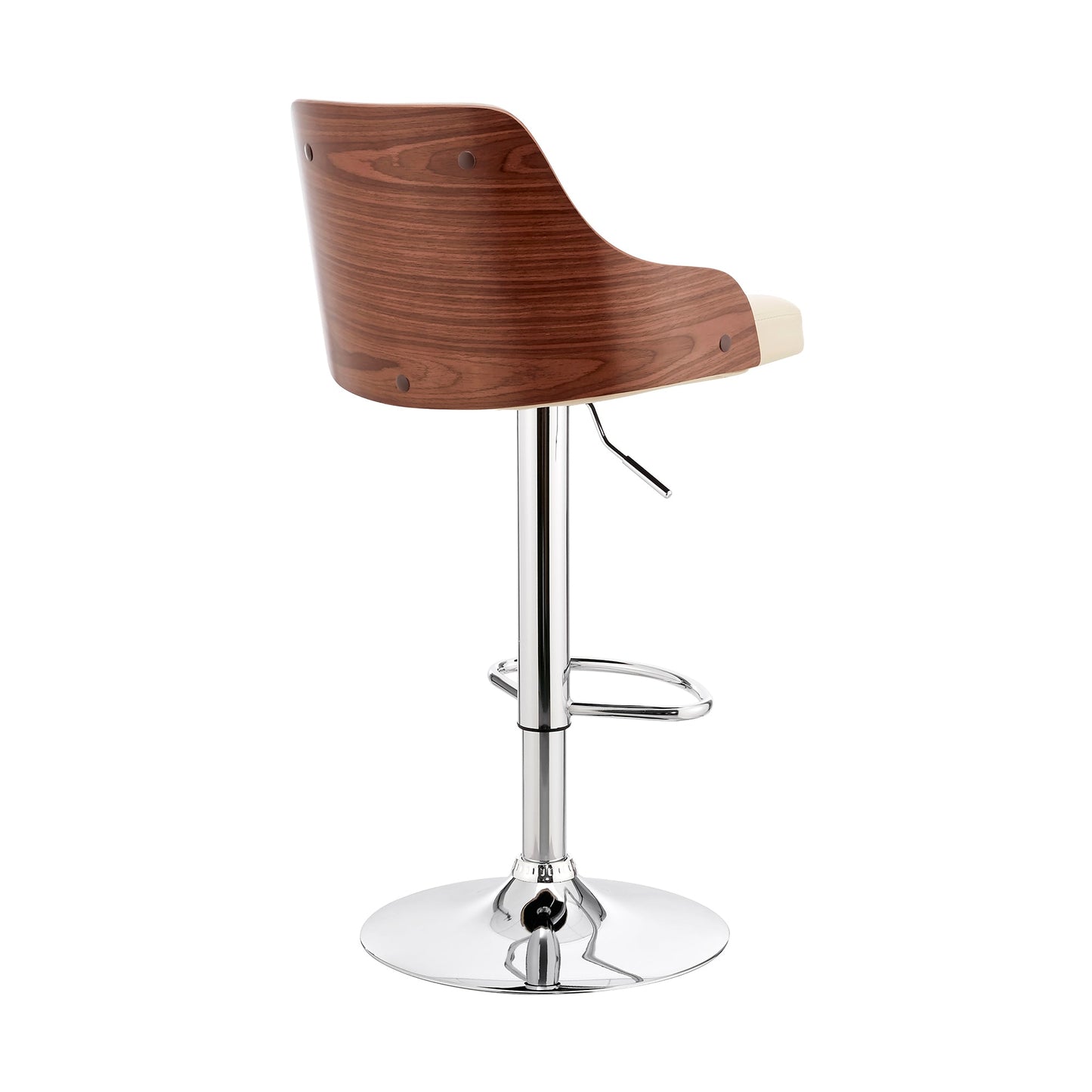 Asher Adjustable Cream Faux Leather and Chrome Finish Bar Stool