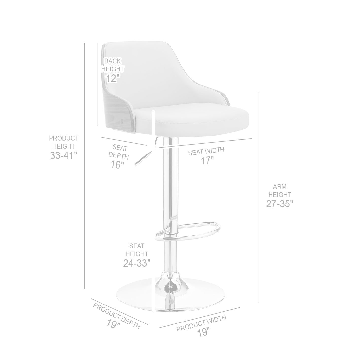 Asher Adjustable Cream Faux Leather and Chrome Finish Bar Stool