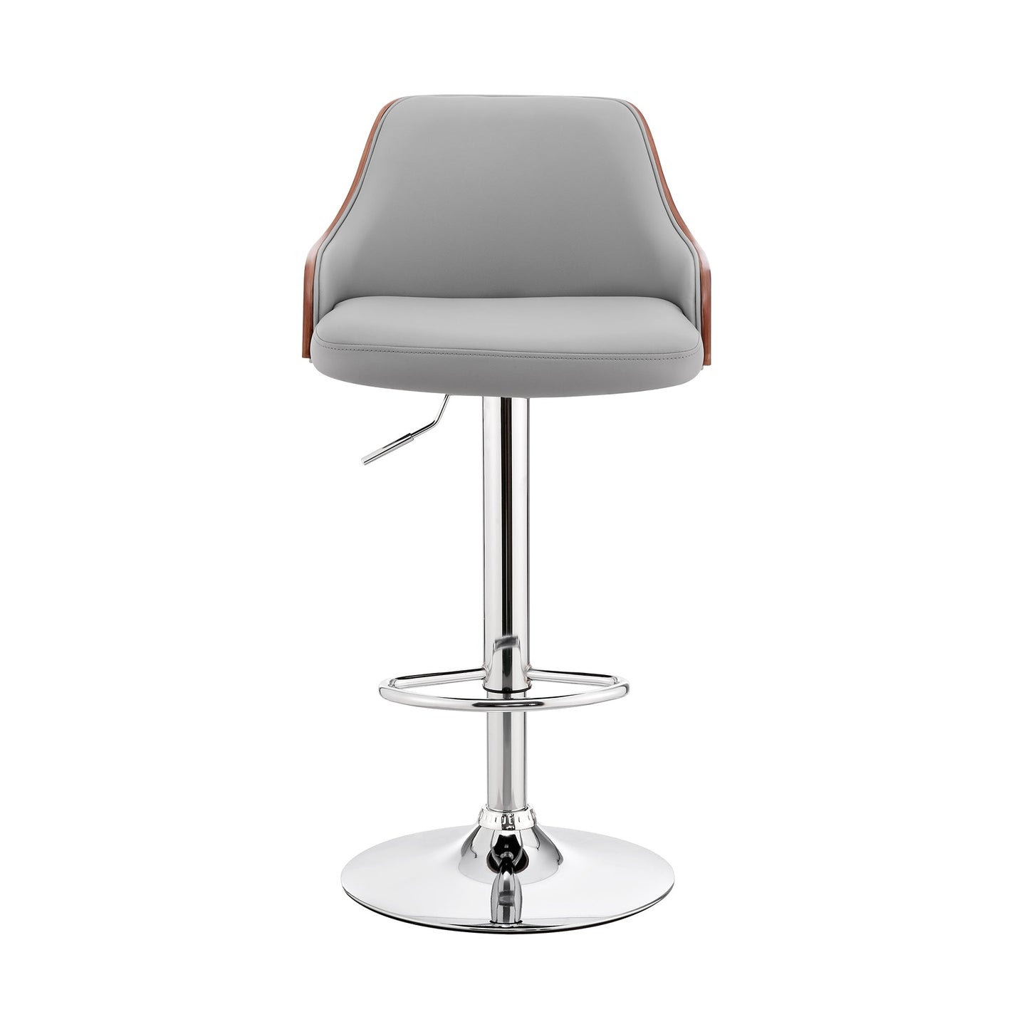 Asher Adjustable Gray Faux Leather and Chrome Finish Bar Stool