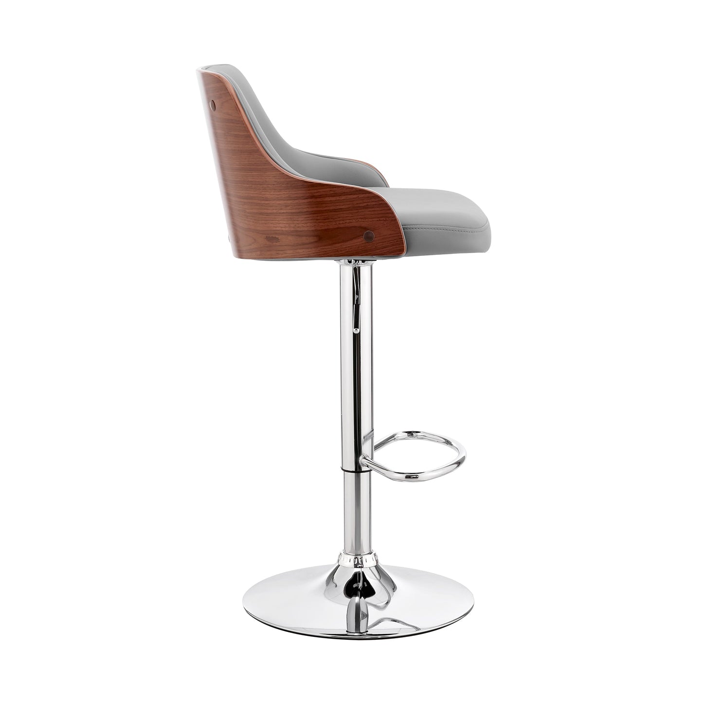 Asher Adjustable Gray Faux Leather and Chrome Finish Bar Stool