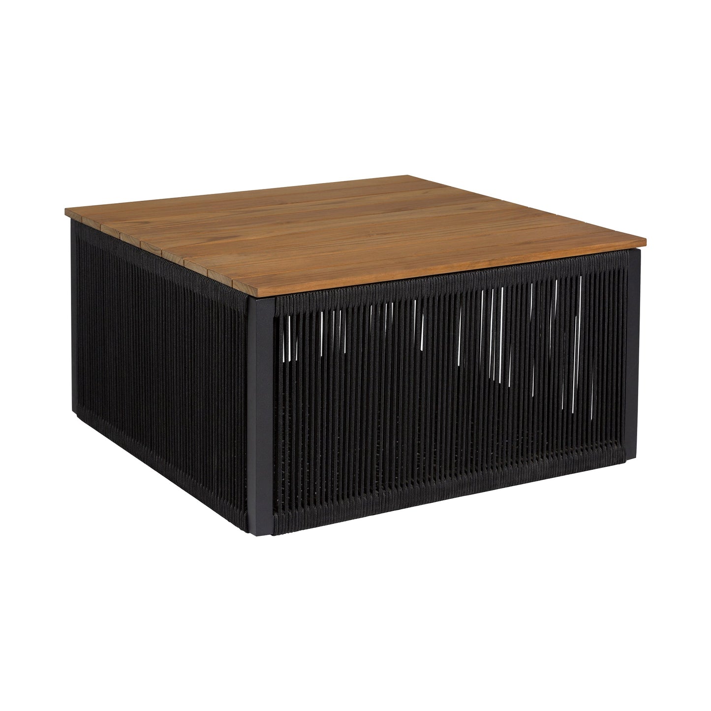 Artesia Outdoor Patio Coffee Table in Teak Wood and Black Rope