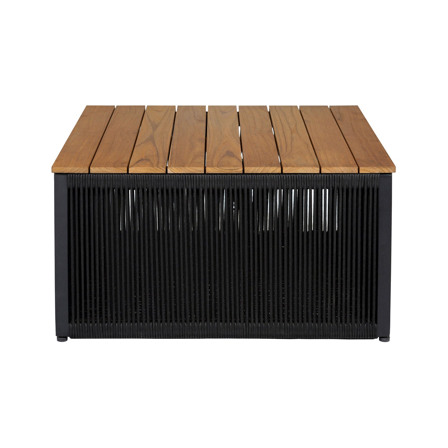 Artesia Outdoor Patio Coffee Table in Teak Wood and Black Rope