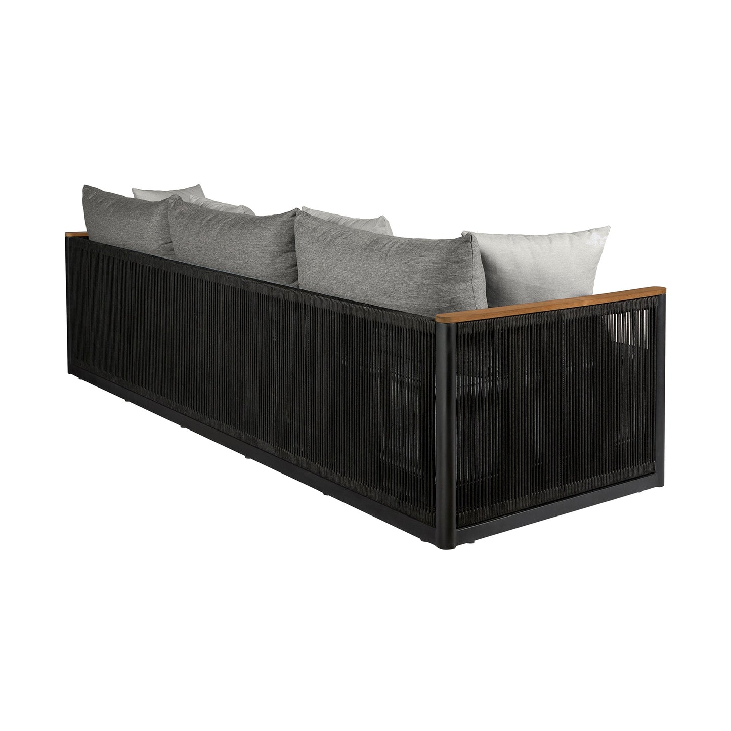 Artesia Outdoor Patio Sofa in Teak Wood and Black Rope with Dark Gray Olefin Cushions