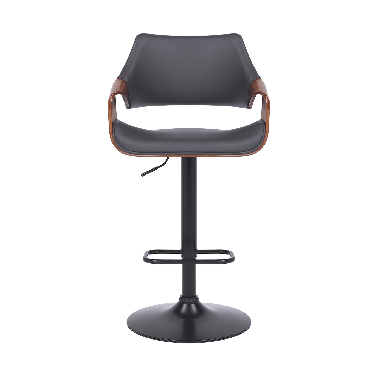 Aspen Adjustable Swivel Gray Faux Leather and Walnut Wood Bar Stool with Black Base