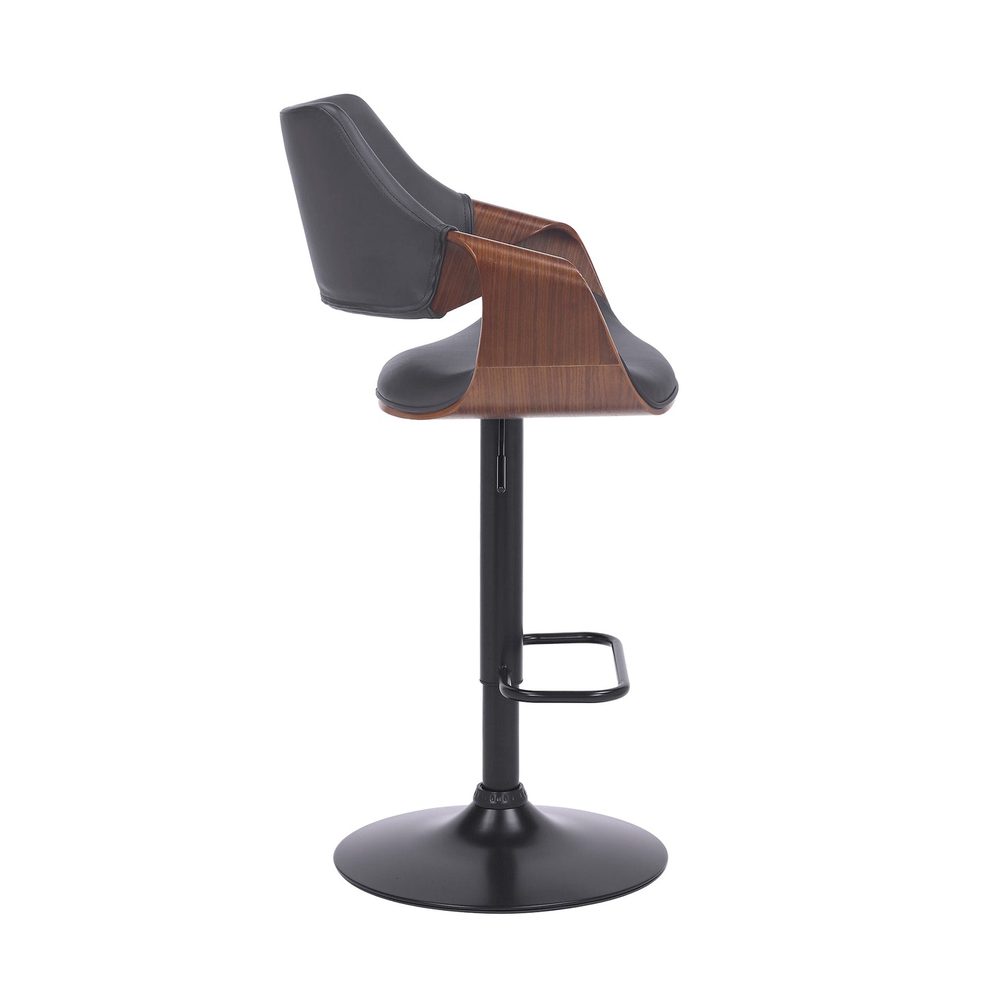 Aspen Adjustable Swivel Gray Faux Leather and Walnut Wood Bar Stool with Black Base