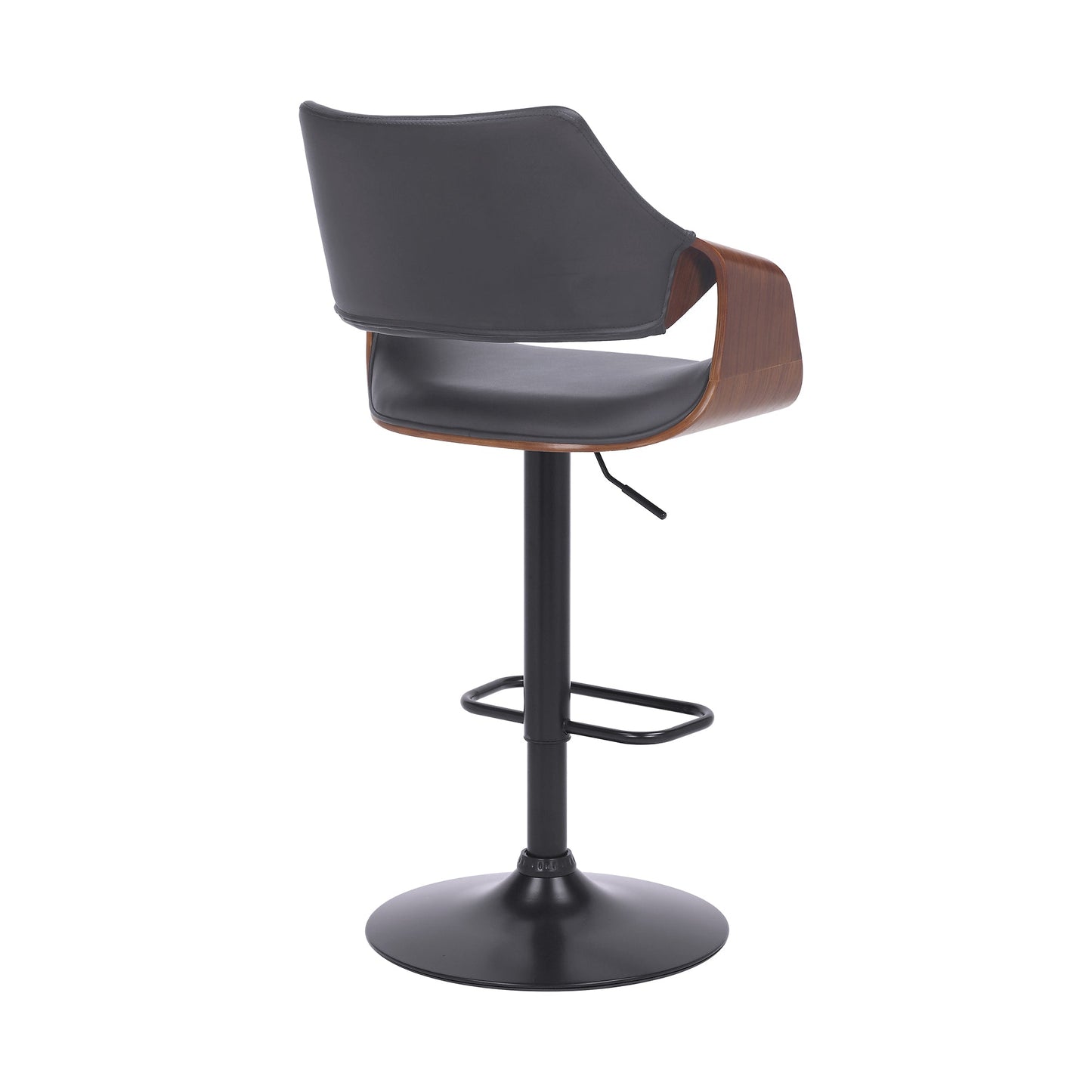 Aspen Adjustable Swivel Gray Faux Leather and Walnut Wood Bar Stool with Black Base