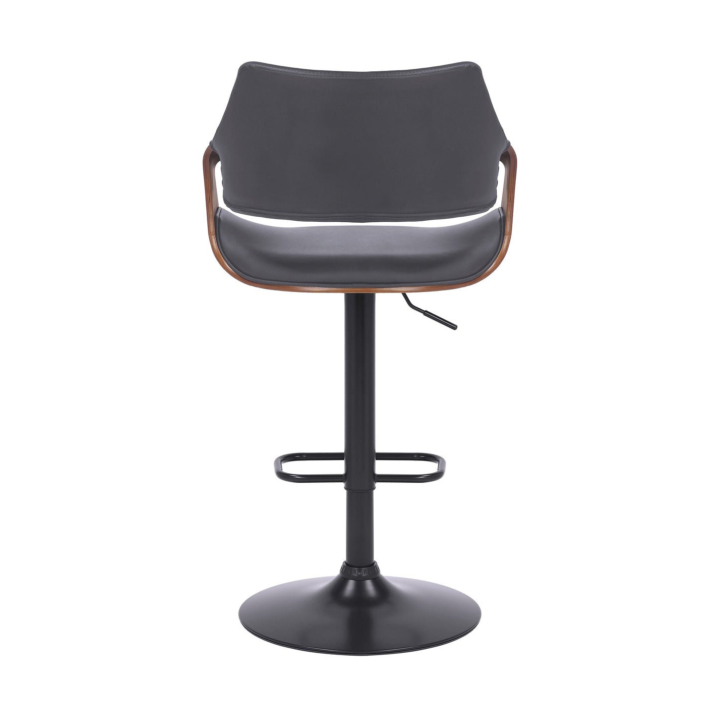 Aspen Adjustable Swivel Gray Faux Leather and Walnut Wood Bar Stool with Black Base