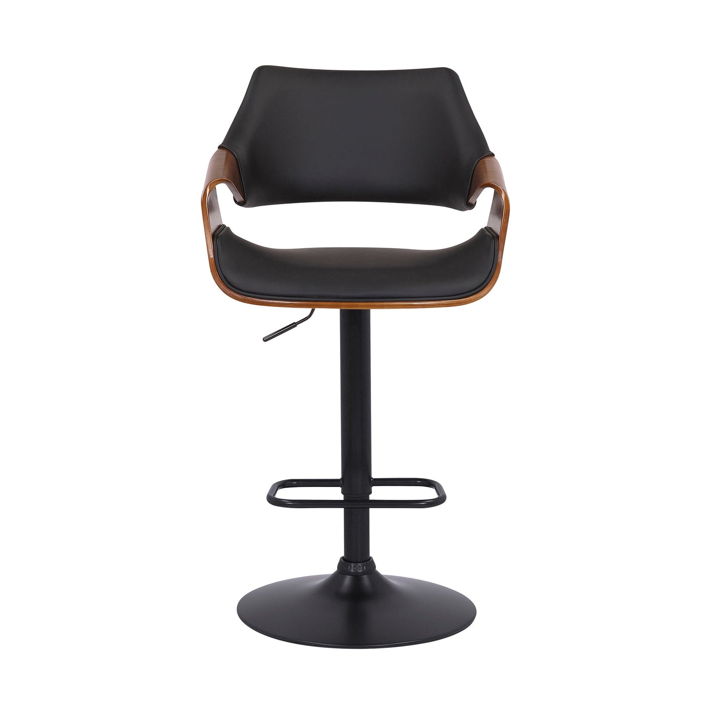 Aspen Adjustable Swivel Black Faux Leather and Walnut Wood Bar Stool with Black Base