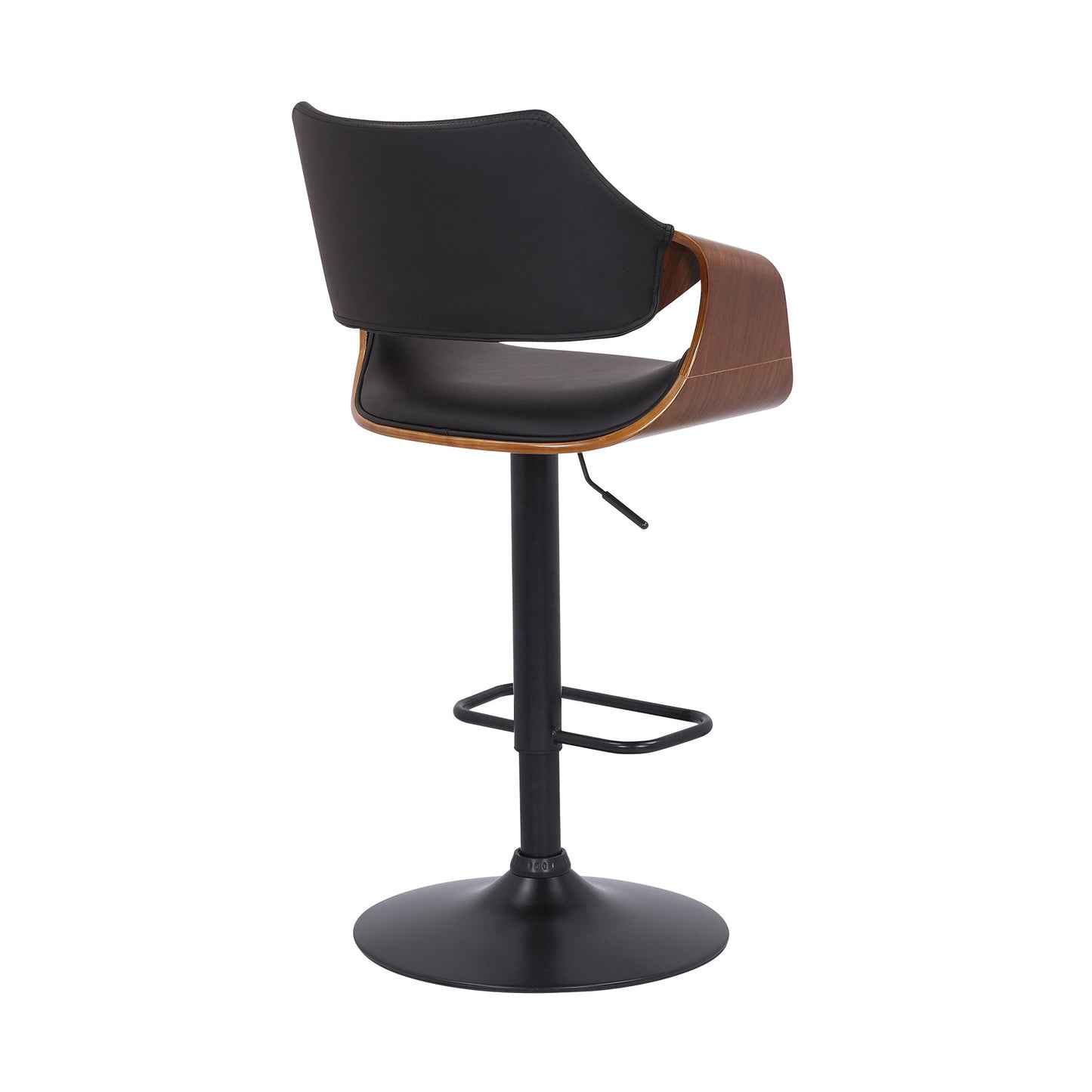 Aspen Adjustable Swivel Black Faux Leather and Walnut Wood Bar Stool with Black Base