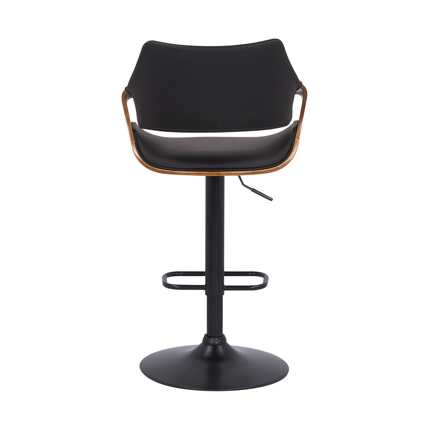 Aspen Adjustable Swivel Black Faux Leather and Walnut Wood Bar Stool with Black Base