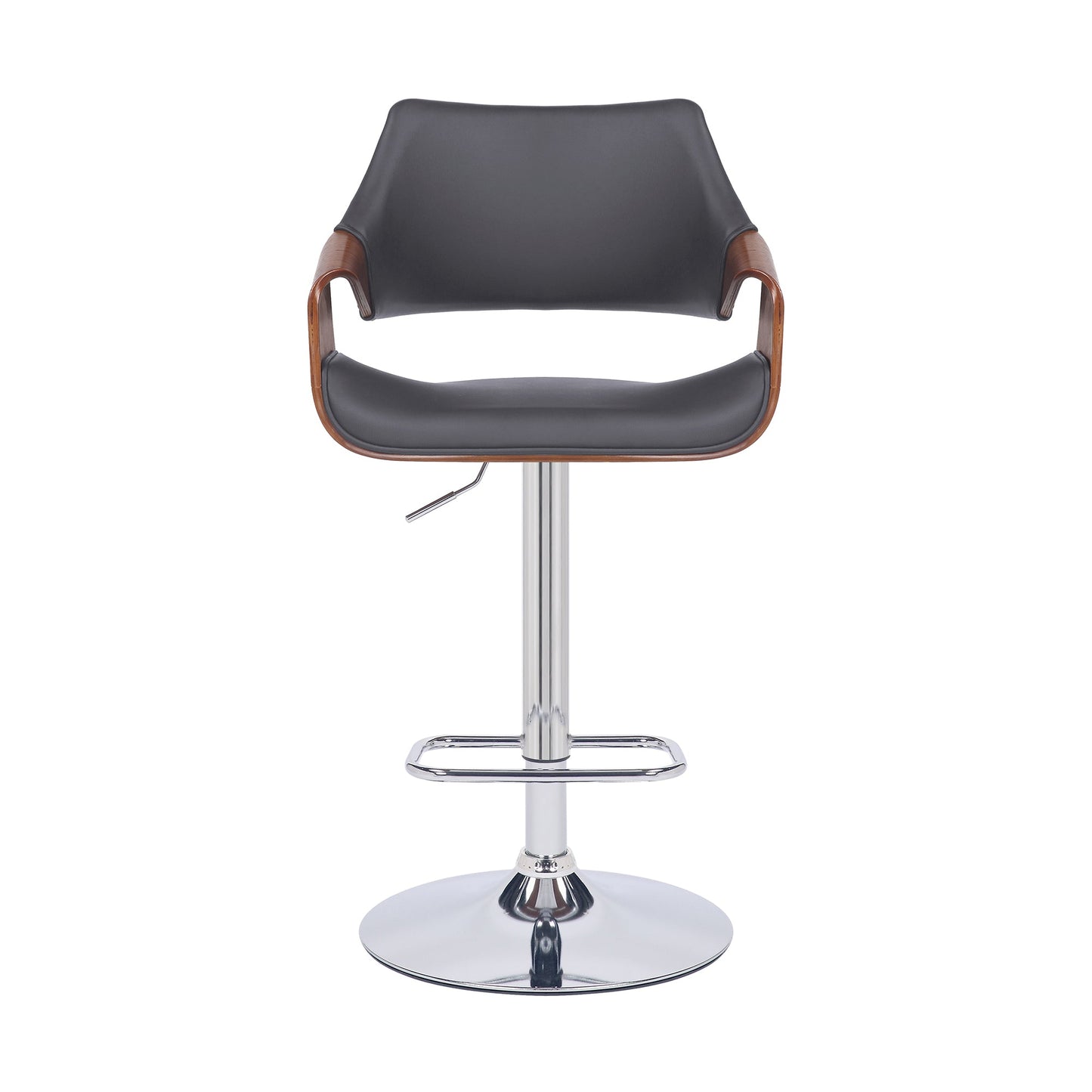 Aspen Adjustable Swivel Gray Faux Leather and Walnut Wood Bar Stool with Chrome Base