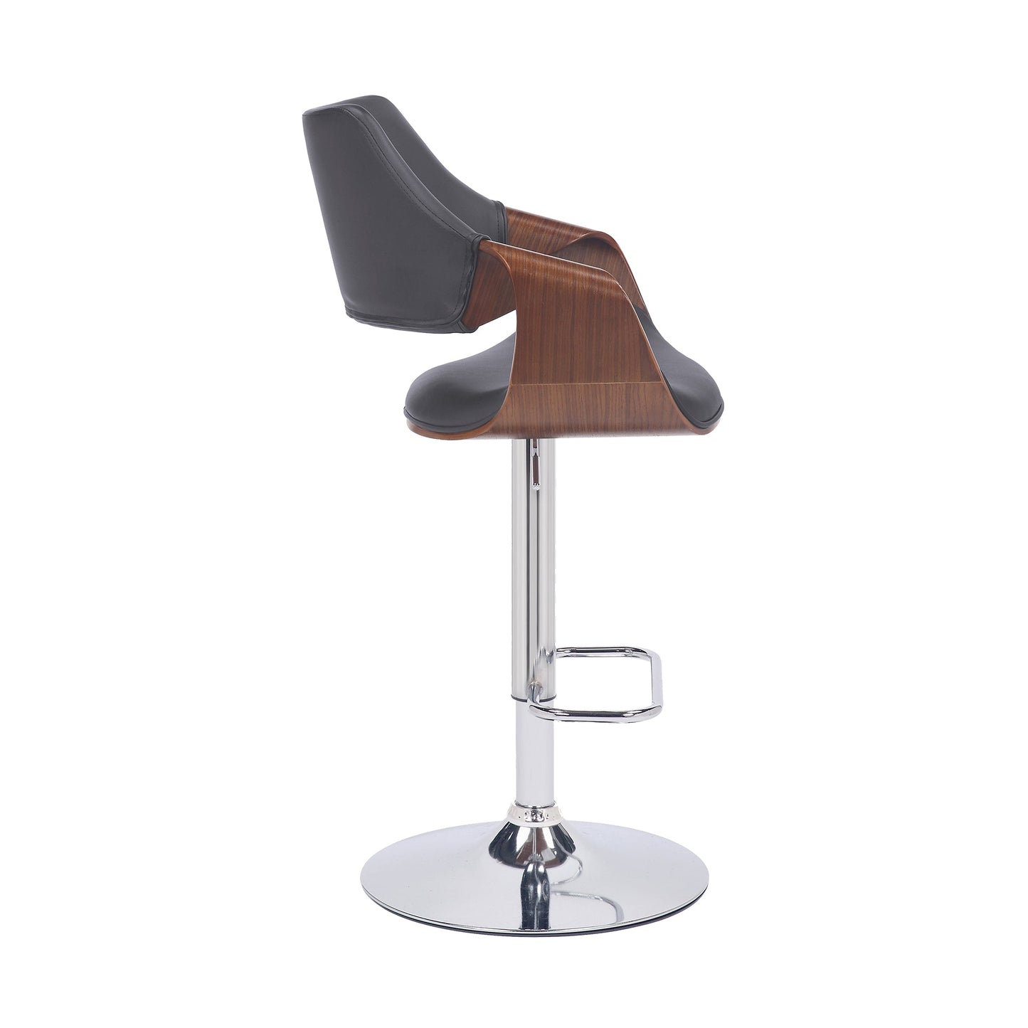 Aspen Adjustable Swivel Gray Faux Leather and Walnut Wood Bar Stool with Chrome Base