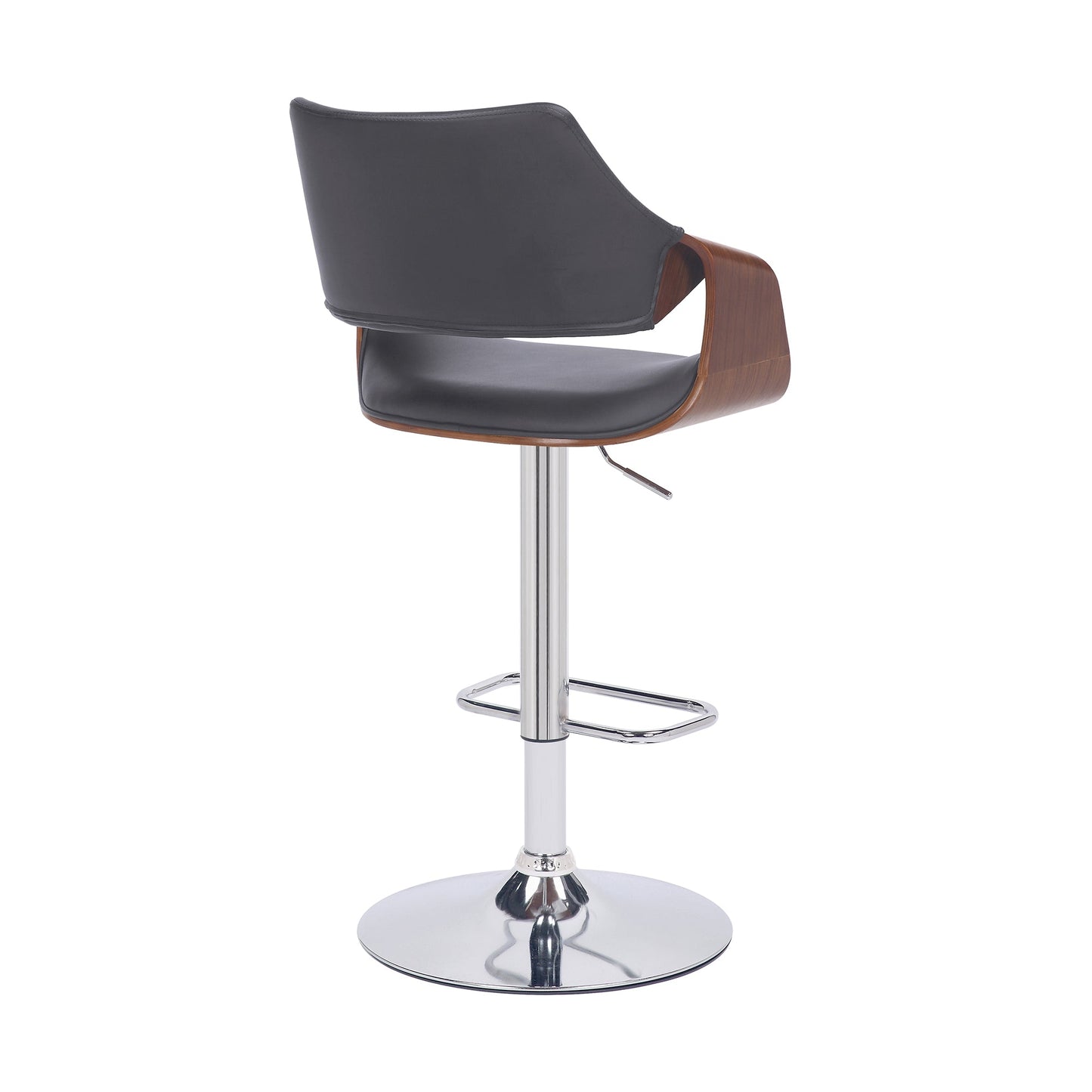 Aspen Adjustable Swivel Gray Faux Leather and Walnut Wood Bar Stool with Chrome Base