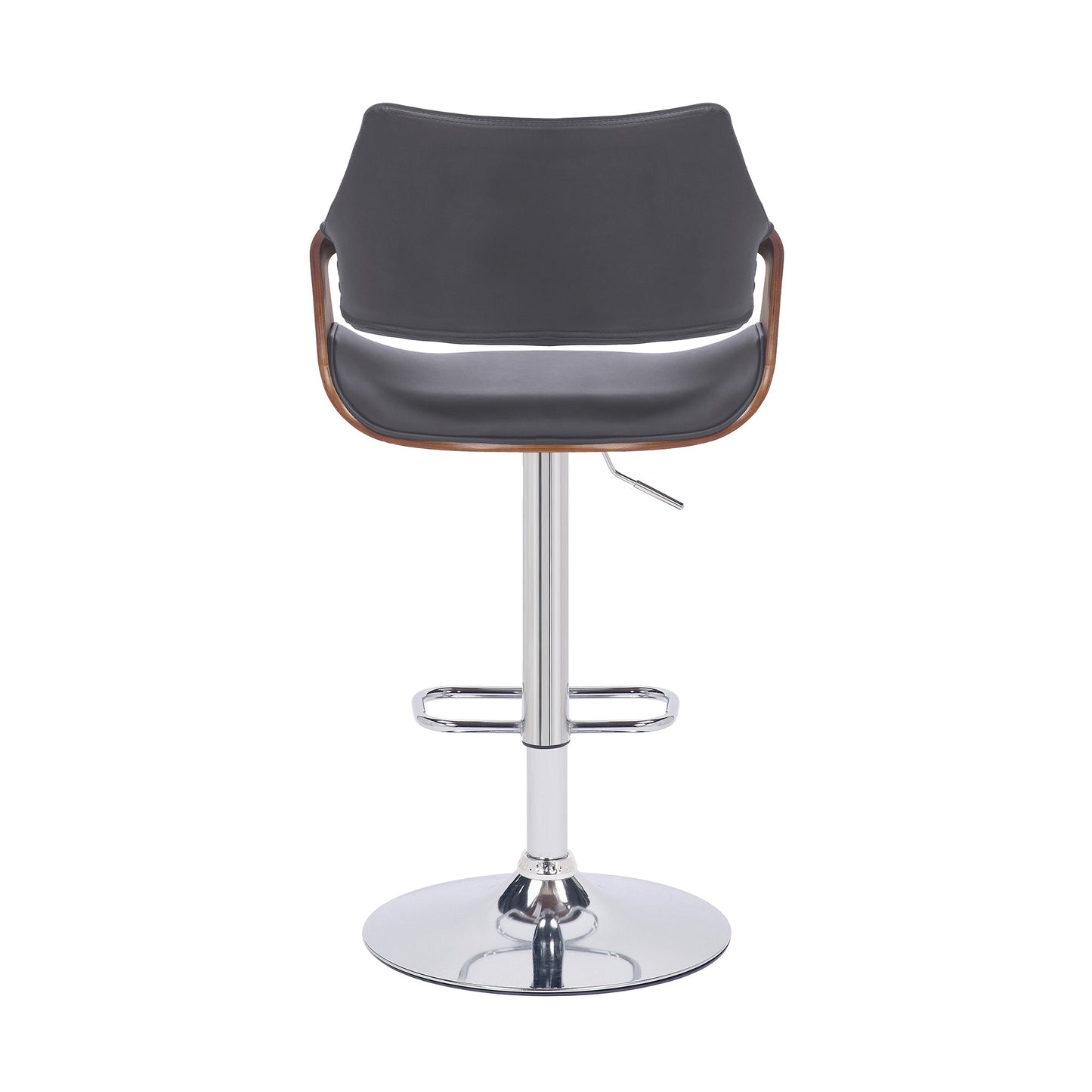 Aspen Adjustable Swivel Gray Faux Leather and Walnut Wood Bar Stool with Chrome Base