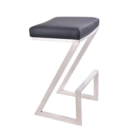 Atlantis 26" Counter Height Backless Black Faux Leather and Brushed Stainless Steel Bar Stool