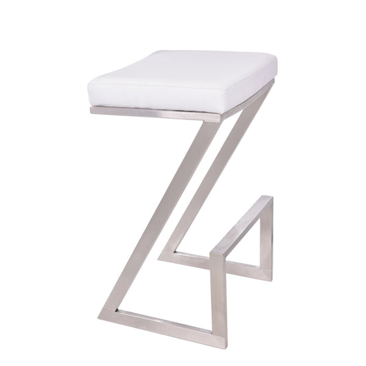 Atlantis 26" Counter Height Backless White Faux Leather and Brushed Stainless Steel Bar Stool