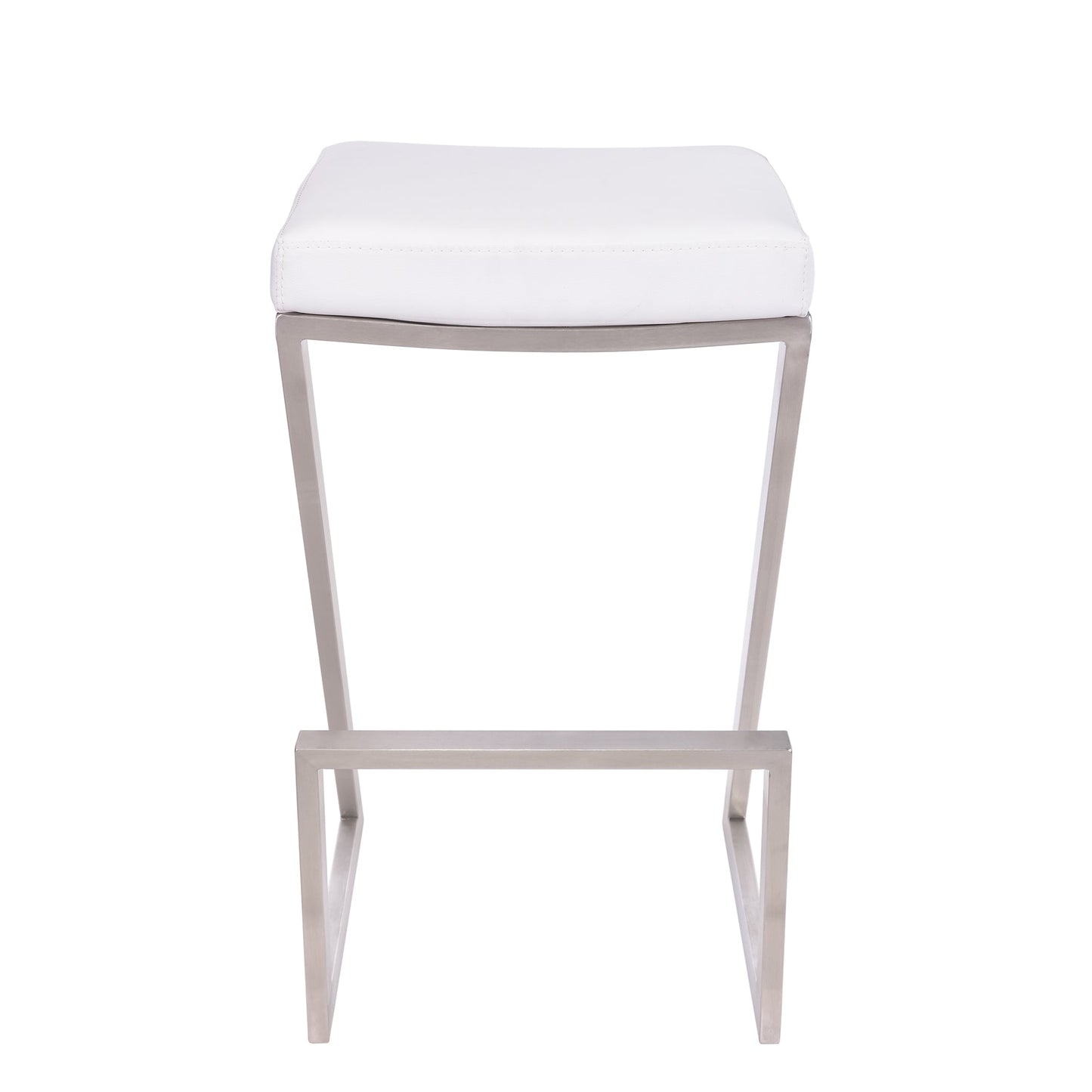 Atlantis 26" Counter Height Backless White Faux Leather and Brushed Stainless Steel Bar Stool