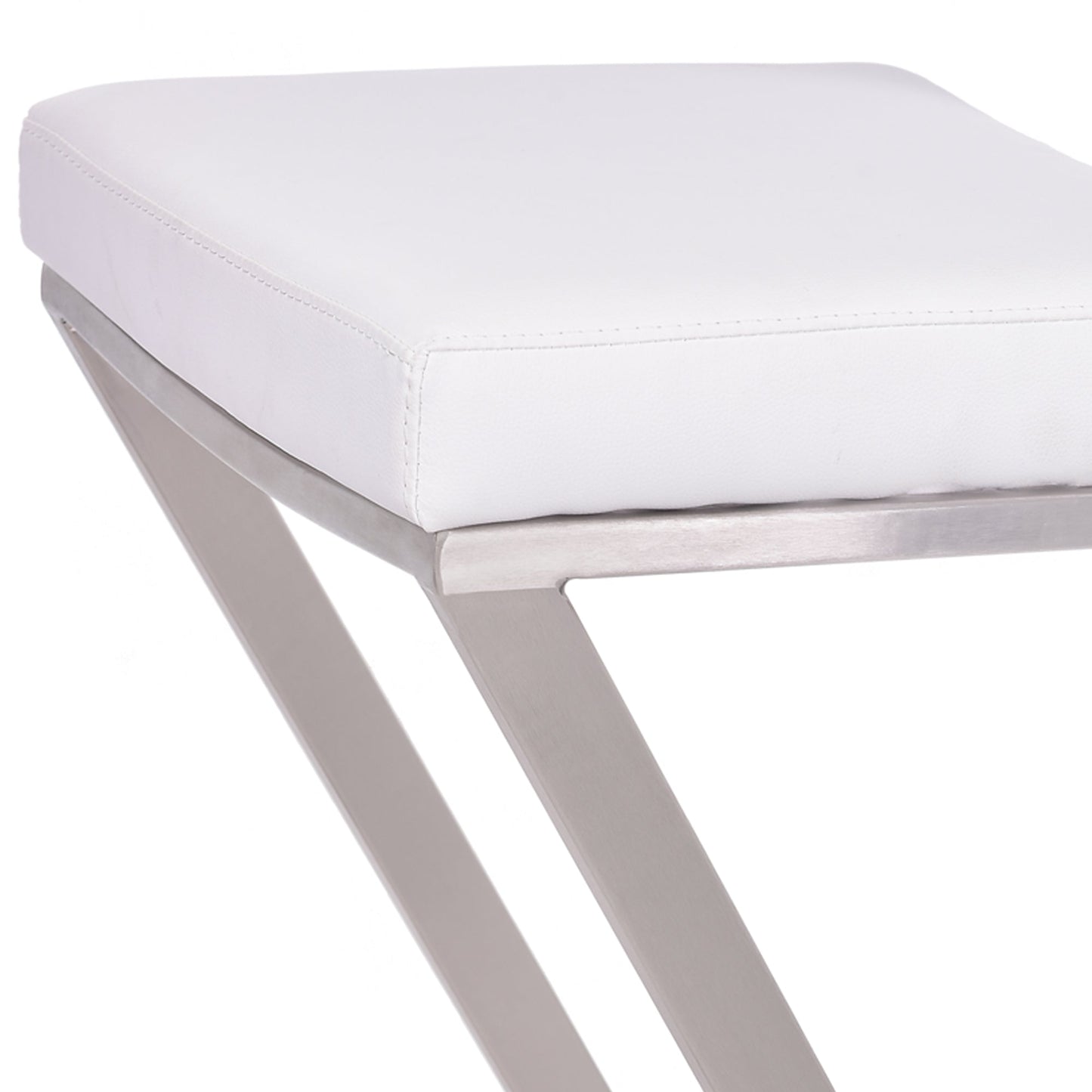 Atlantis 26" Counter Height Backless White Faux Leather and Brushed Stainless Steel Bar Stool