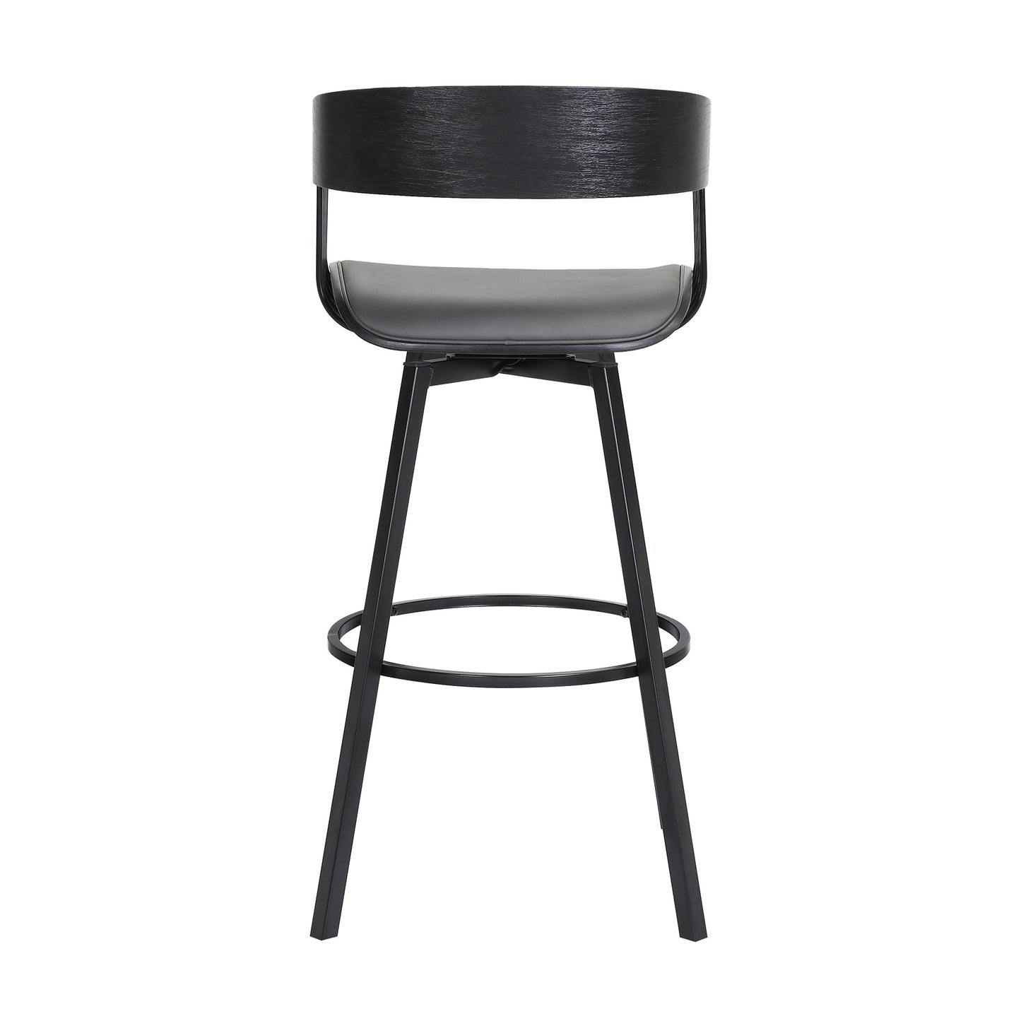 Athena 27" Swivel Black Wood Counter Stool in Gray Faux Leather with Black Metal