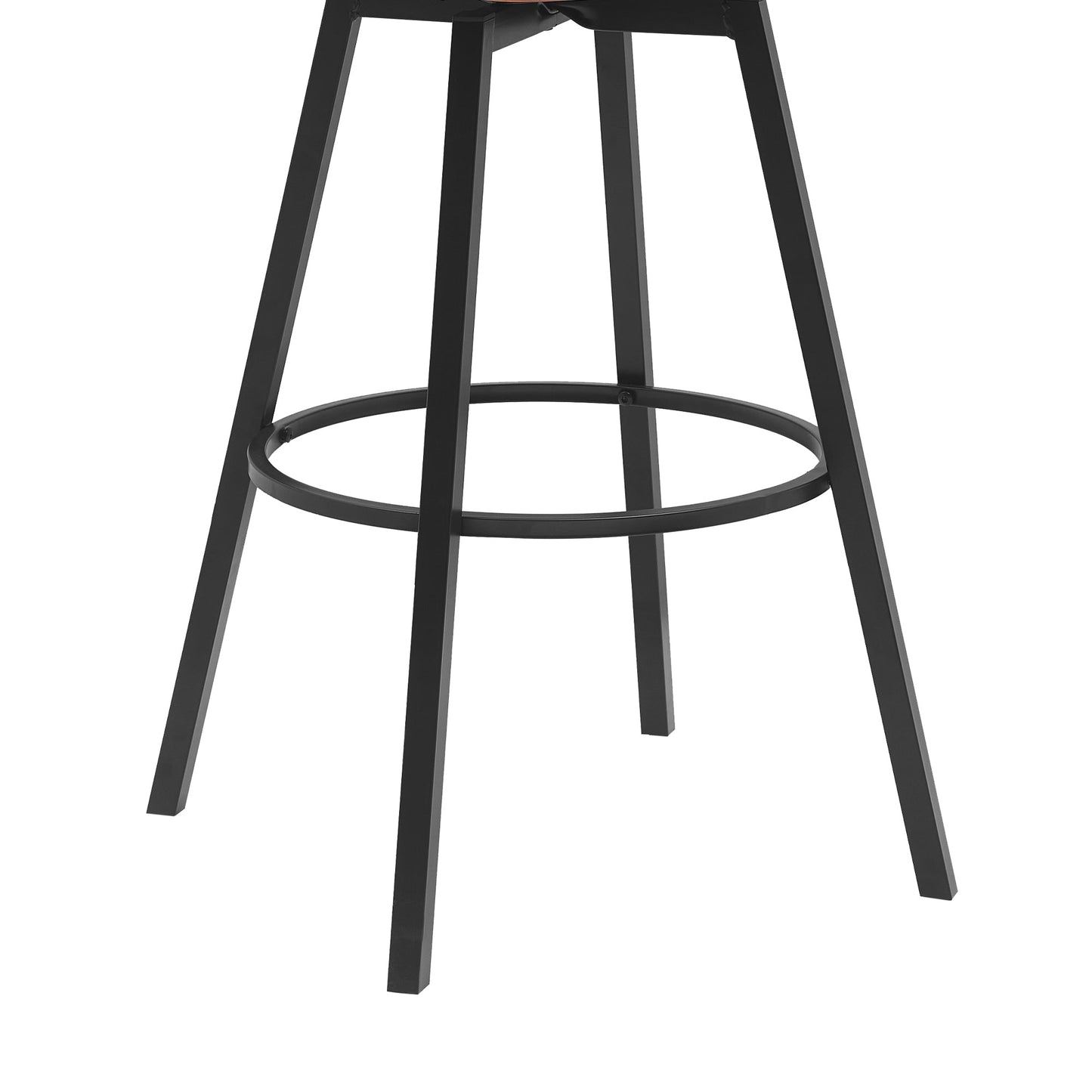 Athena 31" Swivel Walnut Wood Bar Stool in Black Faux Leather with Black Metal