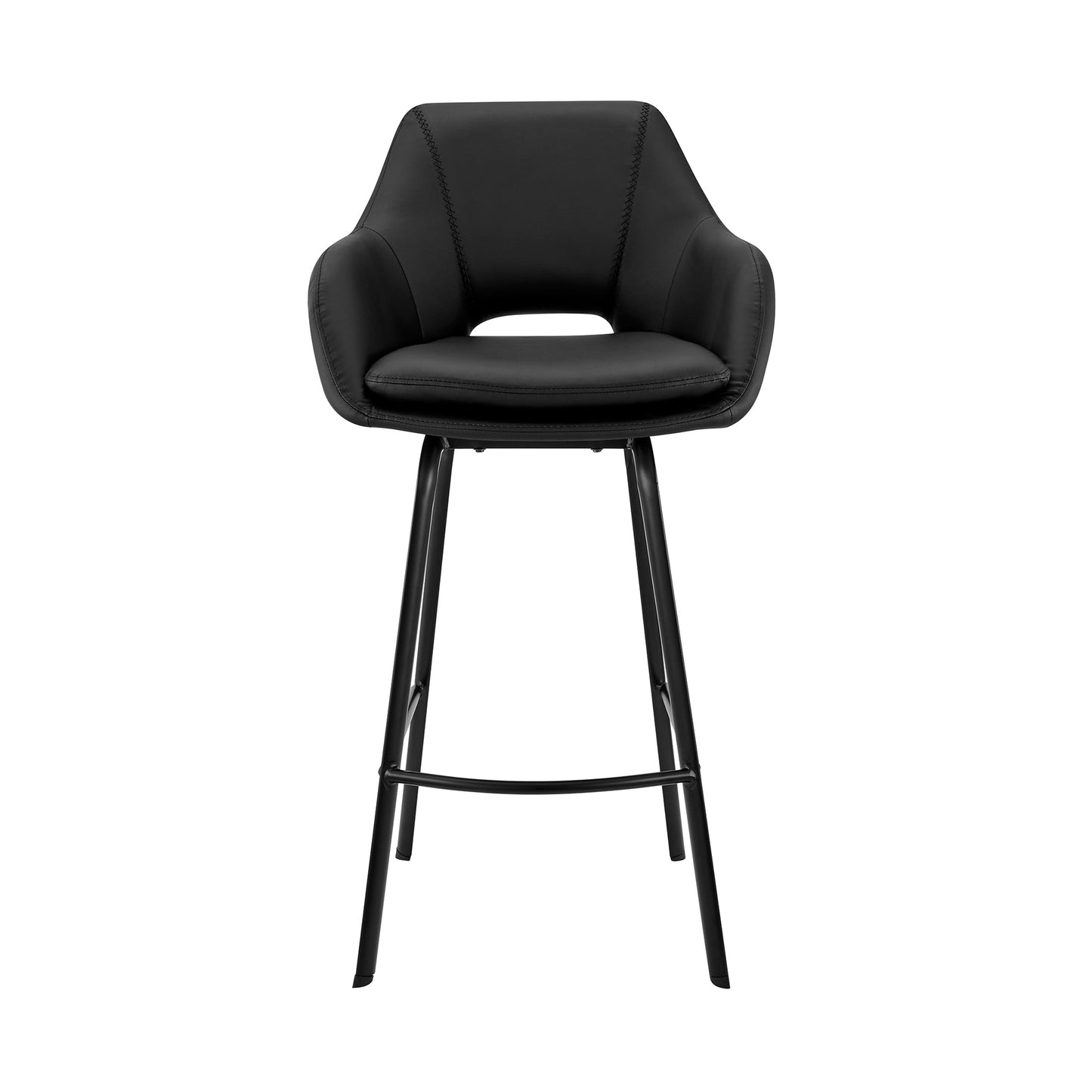 Aura Black Faux Leather and Black Metal Swivel 30" Bar Stool